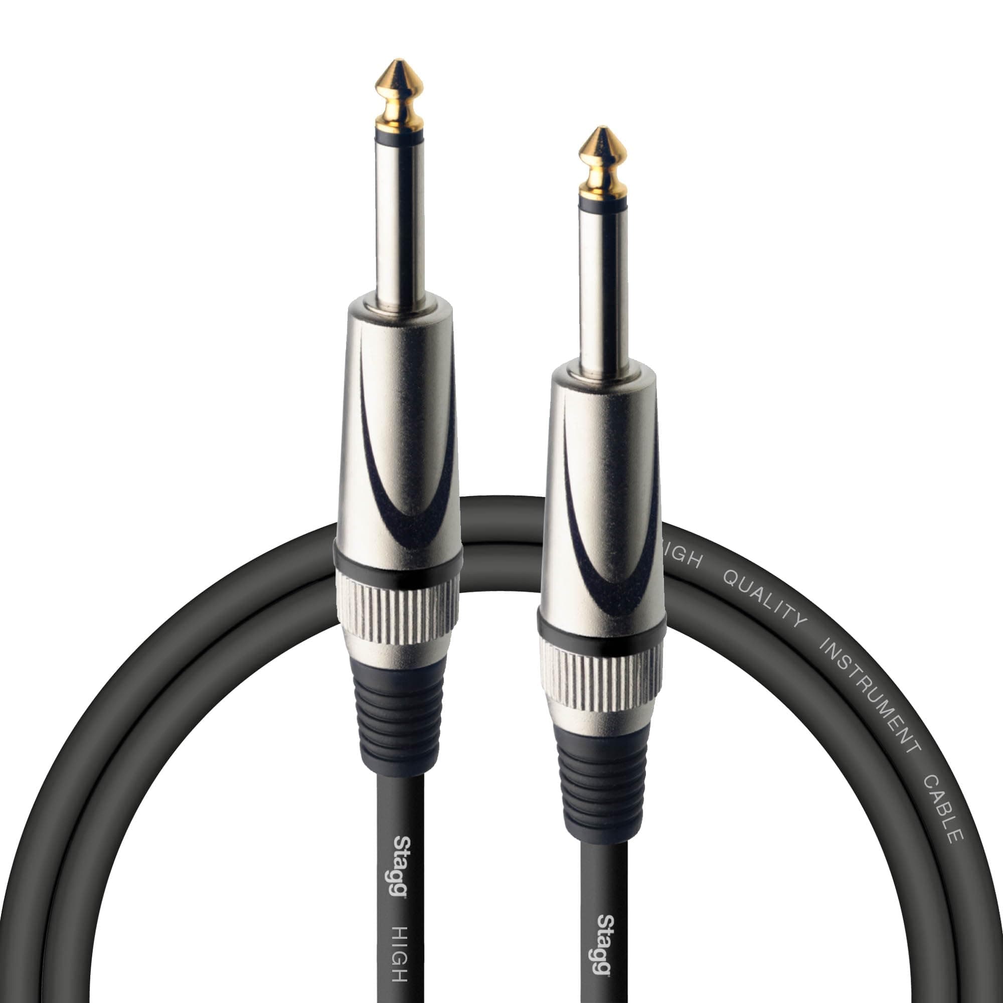 Stagg Deluxe Instrument Cable, 1/4" 6.35mm Jack To Jack, Heavy-Duty Connectors, 1,5 Metres / 5 Feet, Black