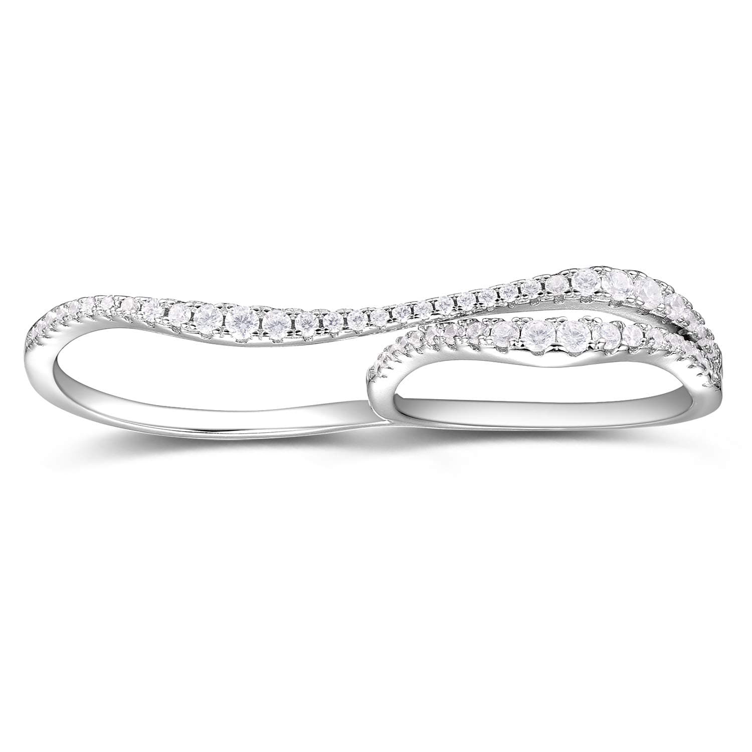 Rhodium Plated Sterling Silver 925 Double Finger Ring for Women