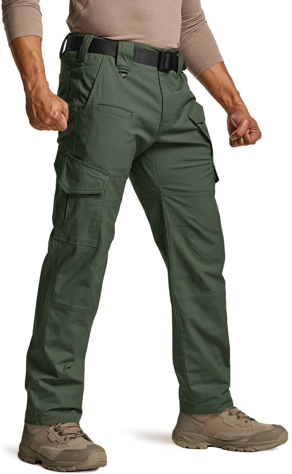CQRMen's Flex Ripstop Tactical Pants, Water Resistant Stretch Cargo Pants, Lightweight EDC Hiking Work Pants