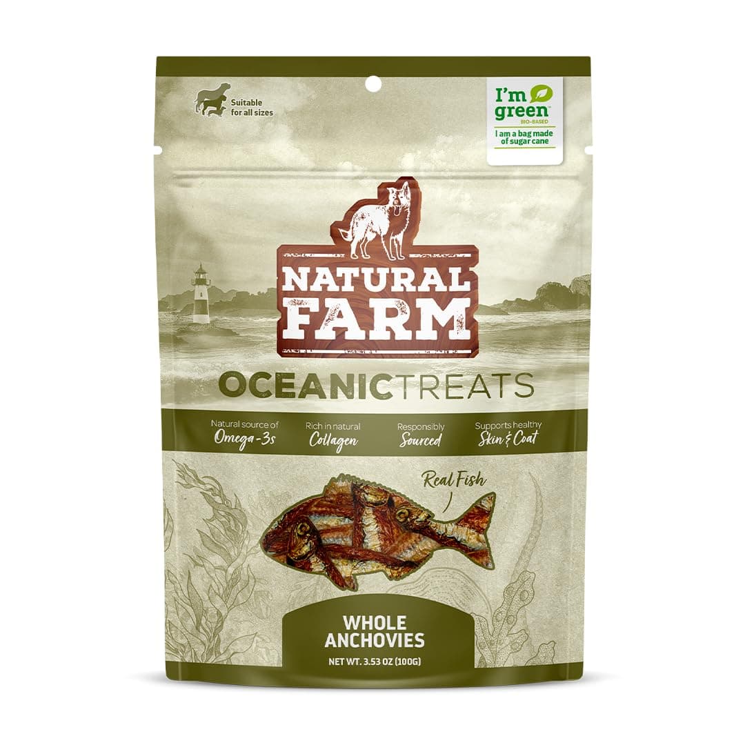 Natural Farm Real Fish Dog Treats - Dried Anchovies, 1 Ingredient - Anchovies, Collagen, Omega 3, Vitamin B&D for a Shiny Coat