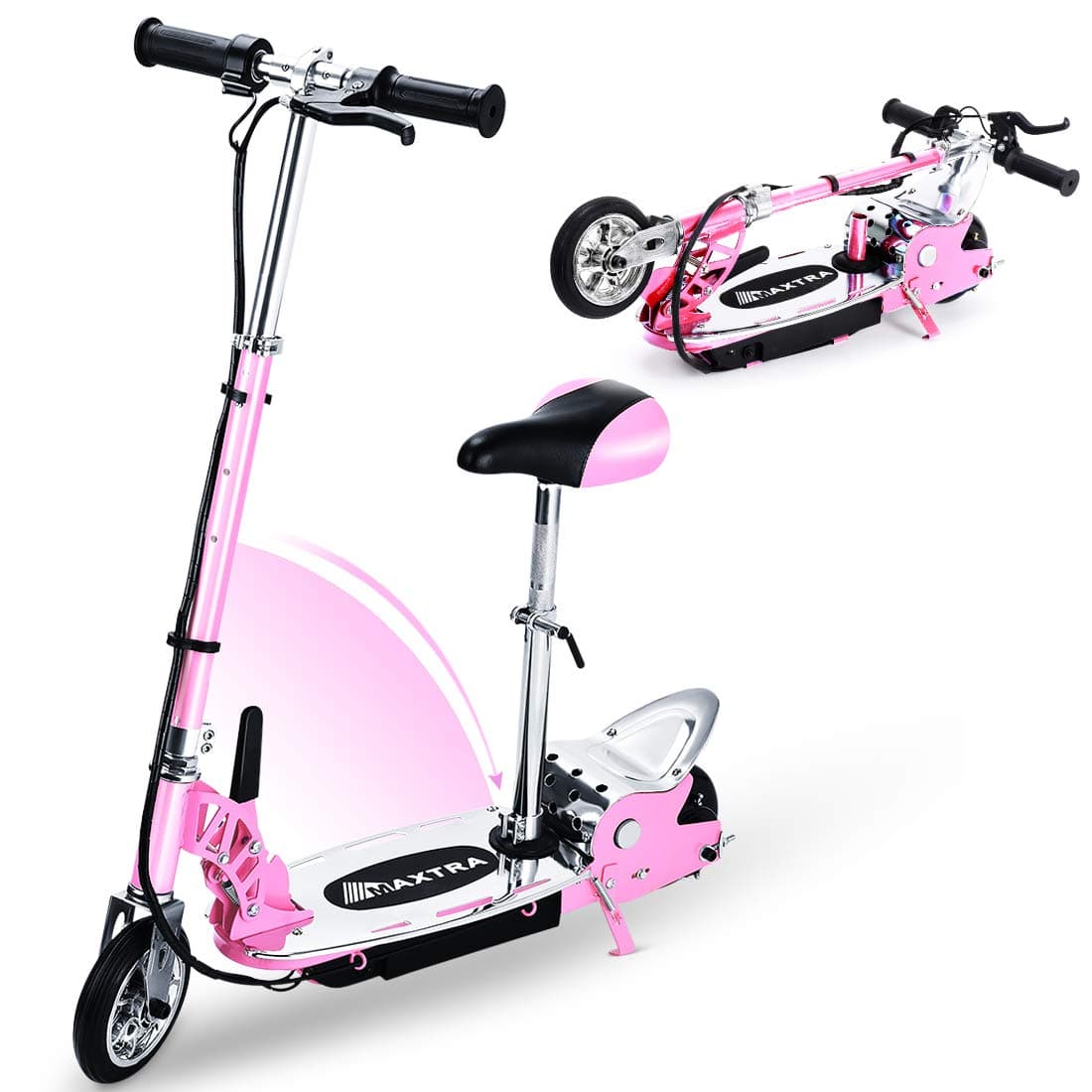 Overwhelming Upgrade Adjustable Handlebar Height and Seat Folding Electric Scooter for Kids,177lbs Max Weight Capacity No Kick to Start Motorized Scooters with Removable Seat -Pink