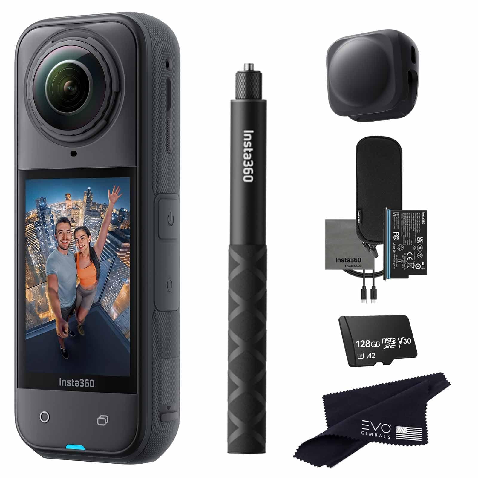 Insta360 X5 Basic Bundle-8K Waterproof 360 Action Camera with 1/1.28" 48MP Sensors, 8K 360 HDR Video, 72MP 360 Photo, 4K Single-Lens |Bundle Includes Selfie Stick, Lens Cap (128GB)