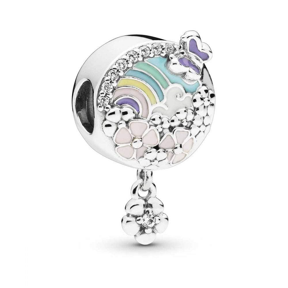 FGTRainbow Flower Purple Butterfly Floral Clear CZ Sterling Silver Charm for Bracelets Necklaces Pendants Gift for Women Girls Best Friend Mum Daughter Wife Family Birthday Mothers Day Valentine