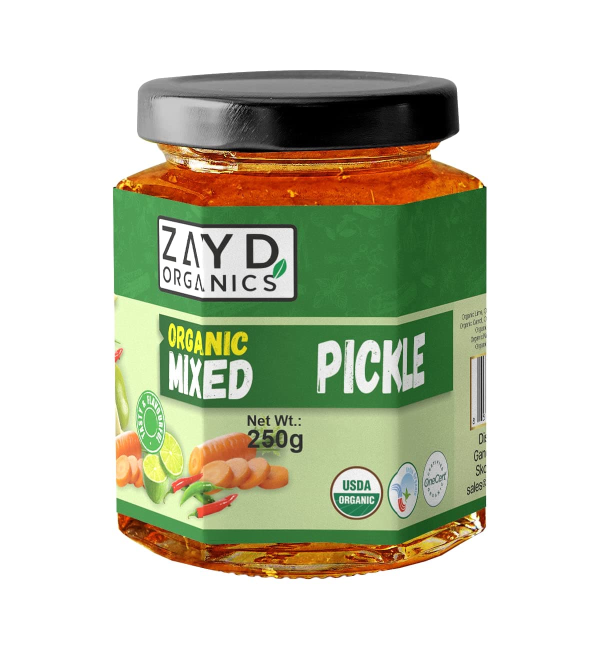 Zayd Organic Mixed Pickle, Indian Tradititonal Mixed Pickle, Fresh, Vegan, USDA Organic, 8.8oz (250g)