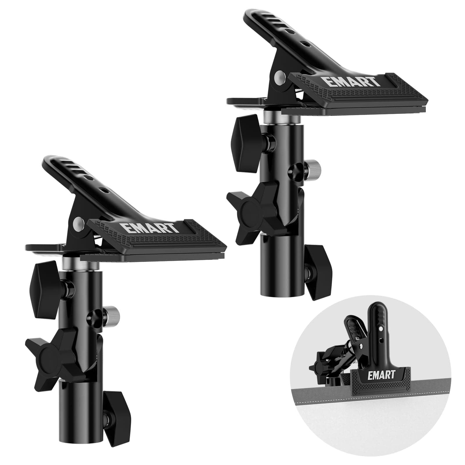Photography Reflector Holder, Photo Video Studio 5/8" Heavy Duty Metal Clamp Attachment, Light Stand Clip Mount with Umbrella Hole for Backdrop, Diffuser, Lighting -2 Pack