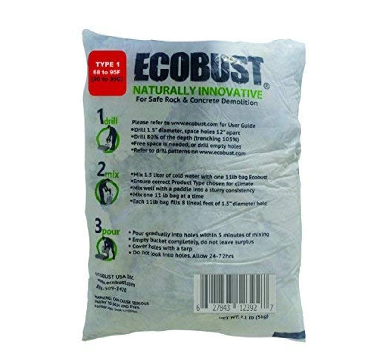 Type 1 (68F to 95F) Concrete Cutting and Rock Breaking Non-Combustive Demolition Agent, 11lb (Packaging may vary)