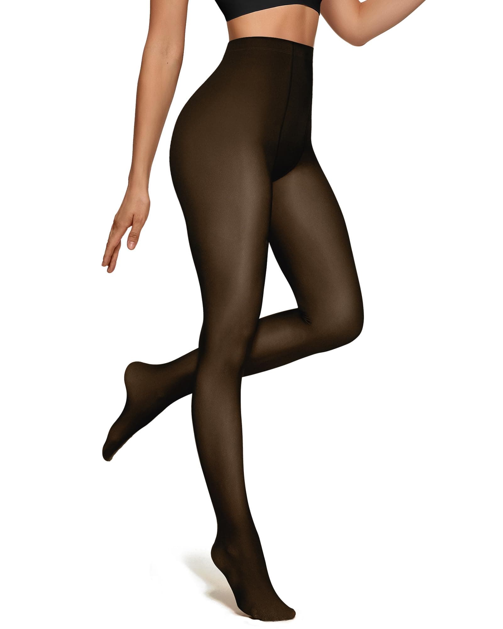 OEAK Womens Fleece Lined Tights Fake Translucent Pantyhose Thermal Opaque High Waisted Winter Legging Footed Sheer Tights