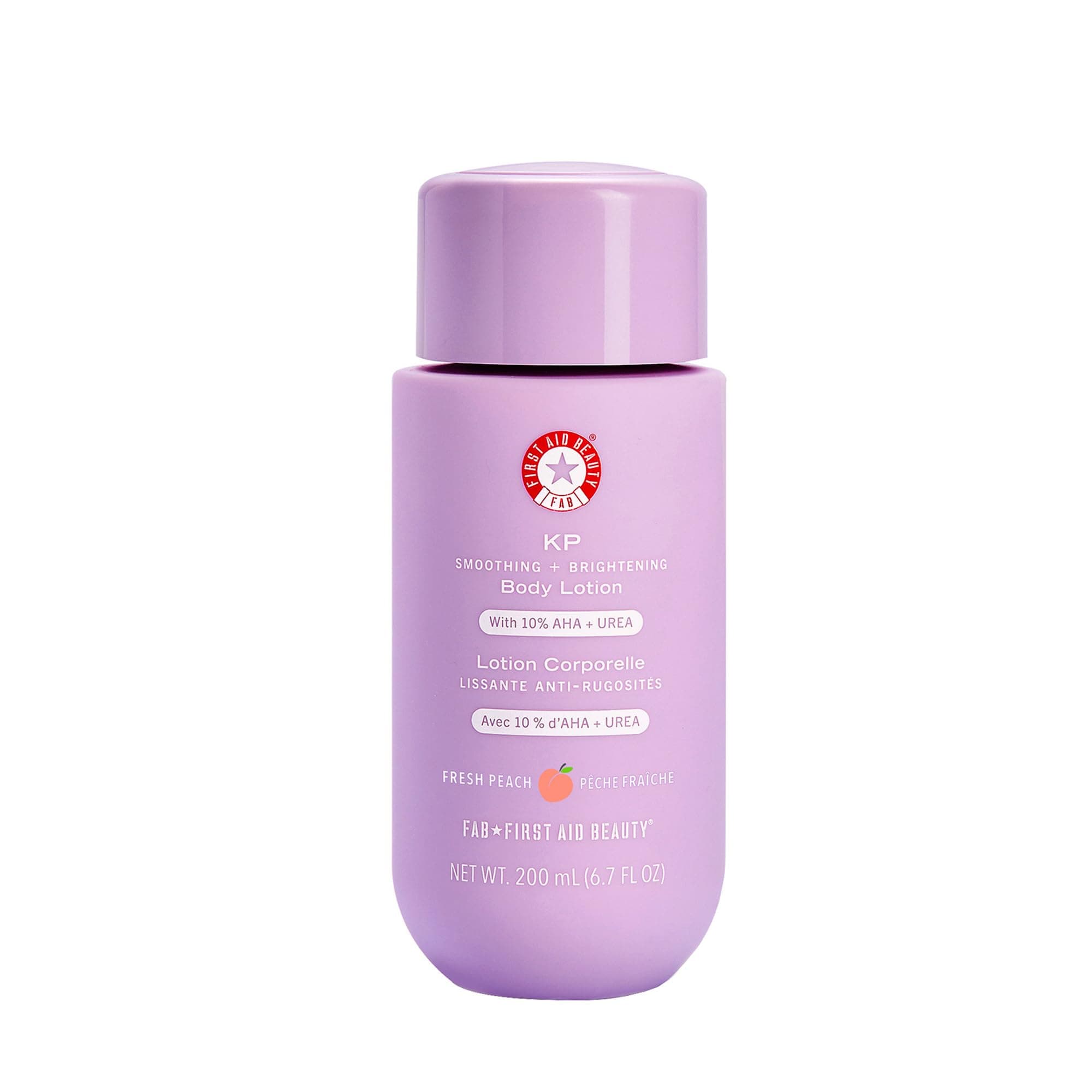 First Aid Beauty - KP Smoothing + Brightening Body Lotion with 10% AHA, Lactic Acid, Urea + Colloidal Oatmeal, Exfoliate + Moisturize, Banish Keratosis Pilaris Bumps, NEW Peach Scent (6. 7 fl oz)