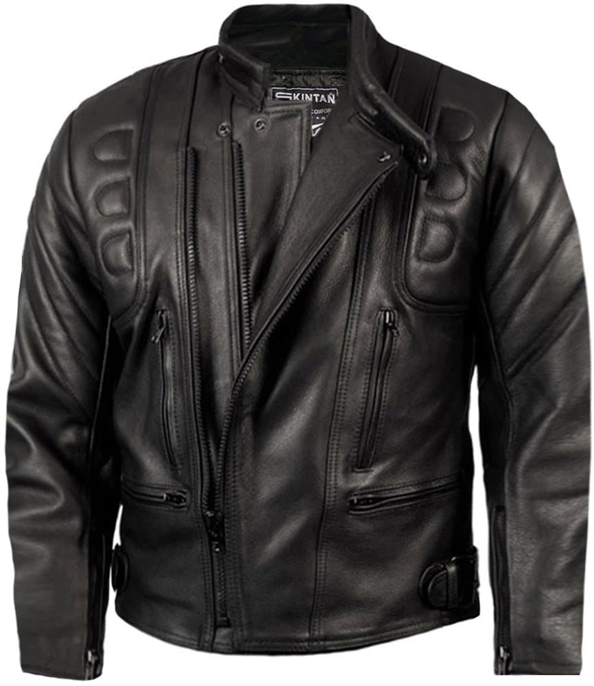 Skintan CE Armoured Mens Leather Motorcycle Jacket Black S - 38