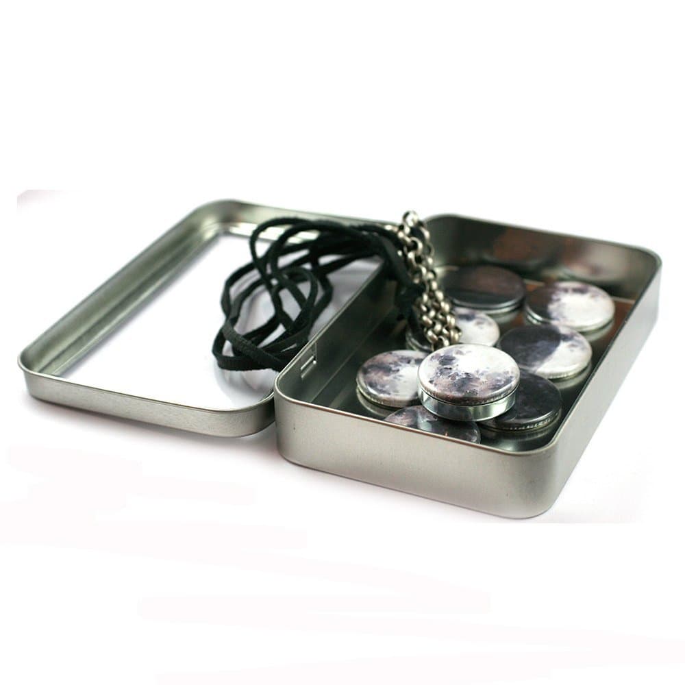 Moon Phase Necklace • Moon Phase Locket • Moon Phase Jewelry • 8 Lockets in 1 • Recycled Steel • Magnetic • Custom Stamped Initial • Gift