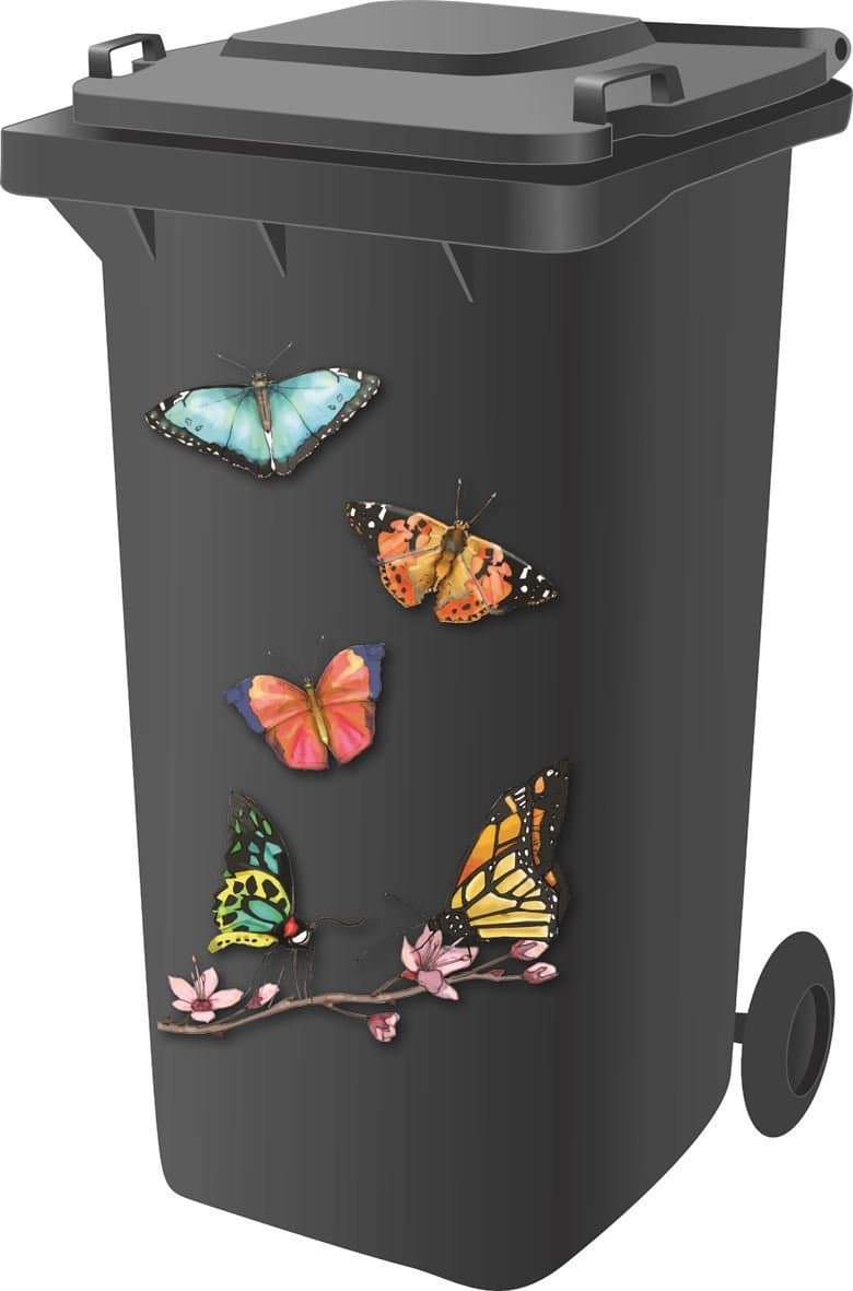 High Quality Designer Wheelie Bin Vinyl Self Adhesive Stickers for Dustbin Caravan Fridge Household Items [ Butterfly Design ]