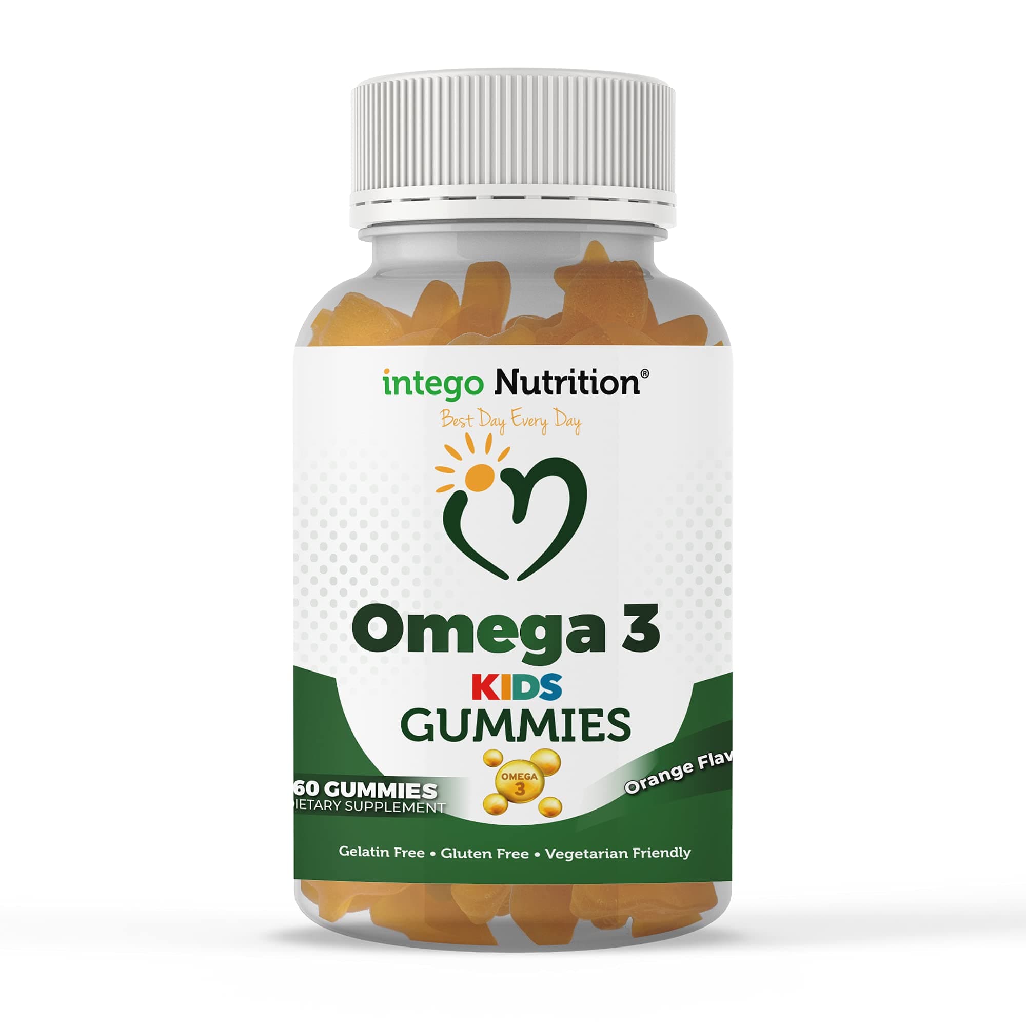 Kids Omega 3 Gummies - Vegan Gummies with DHA & Flaxseed Oil Fatty Acids - Omega 3 6 9 Gummies for Children, Gluten-Free Kids Vitamins, Orange Flavor, 60 Count