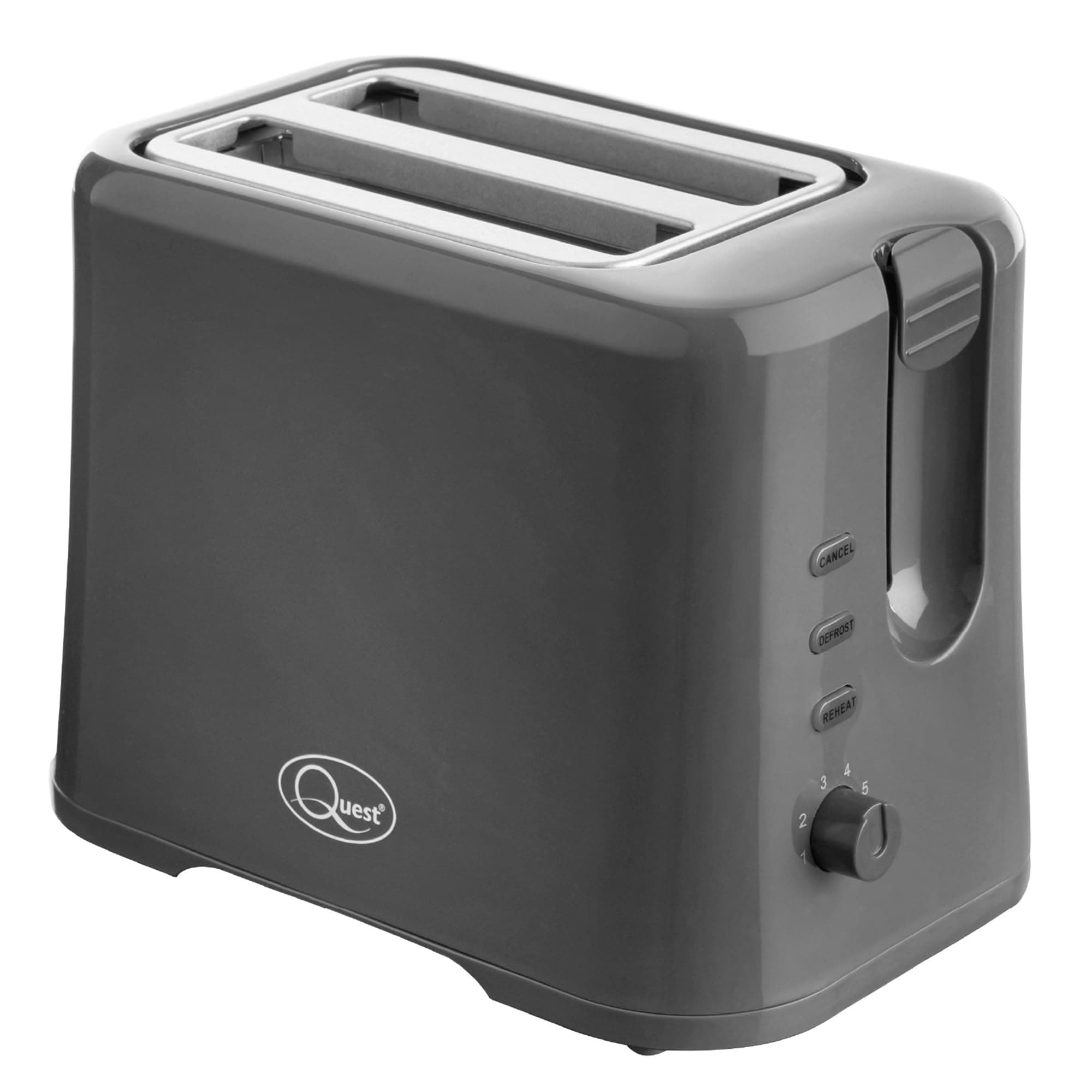 Quest 34889 2 Slice Toaster/Variable Browning Control/Reheat and Defrost/Crumb Tray and Cord Storage, Grey, 870W