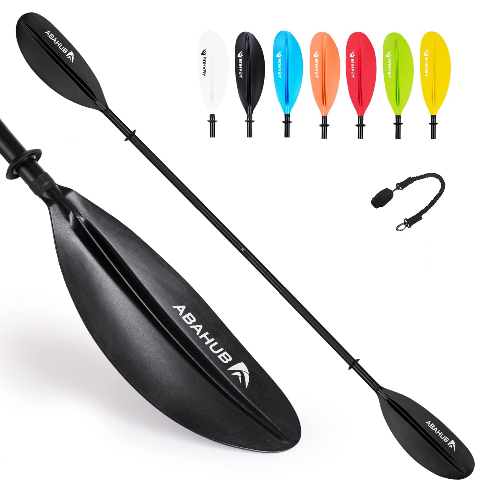 Abahub Kayak Paddle, 90.5 Inches Kayaking Oars for Boating, Canoeing with Extra Paddle Leash, Aluminum Alloy Shaft Black Plastic Blades