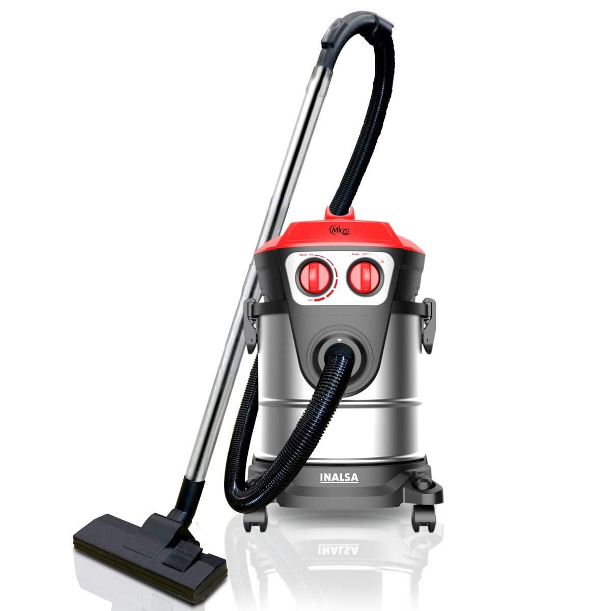 INALSA Vacuum Cleaner Commercial/ Industrial Wet and Dry Micro WD21-1600W with 3 in 1 Multifunction Wet/Dry/Blowing|Hepa Filteration & 21KPA Powerful Suction,(Red/Black)