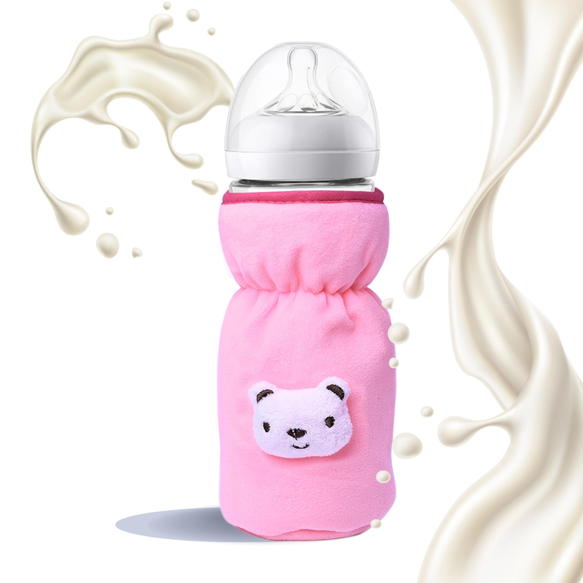 THE LITTLE LOOKERS Bottle Cover for Philips Avent/Wide Neck Feeders Soft Plush Stretchable Baby Feeding Bottle Cover with Easy to Hold Strap (Light Pink, Wide Neck 240-330ml/8-11OZ)