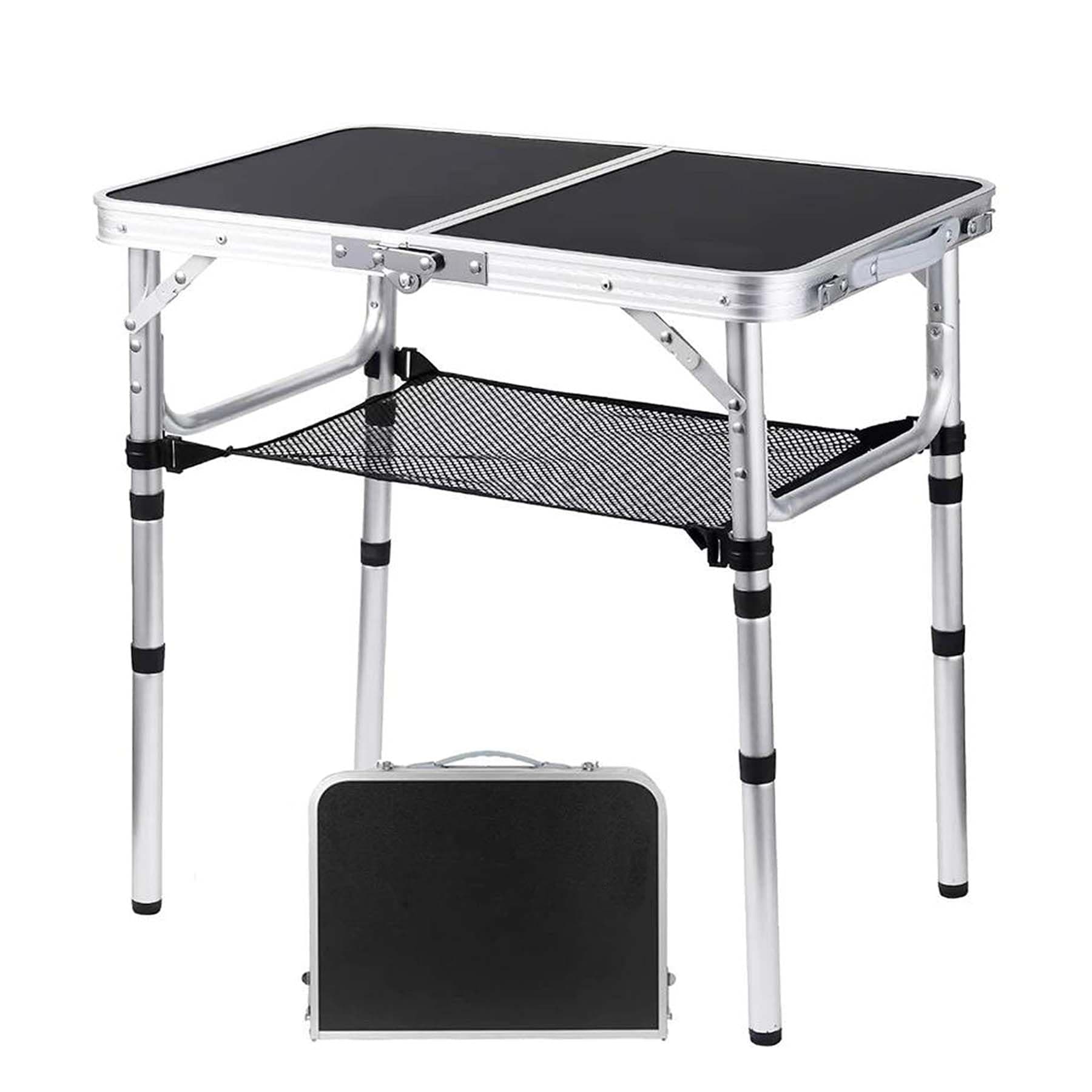 YihuiKo Folding Picnic Table, Camping Table, Adjustable Height Folding Table, Portable Aluminum Small Table with Handle for Picnic, BBQ, Indoor, Office (Black)