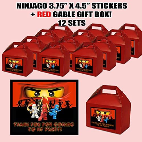 Ninjago Party Favor Boxes with Thank you Decals Stickers Loots Red Birthday Shower 12 PIECES GREAT SELLER