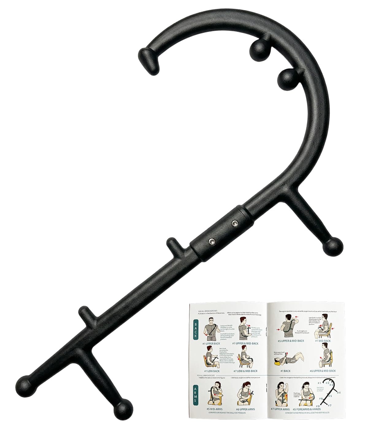 Trigger Point Massage Cane, Shoulder Neck Back Massage Hook for Body Deep Tissue & Fibromyalgia Relief - Massage Hook Therapy Cane w/Instructions, for Men & Women - Patented (Black)