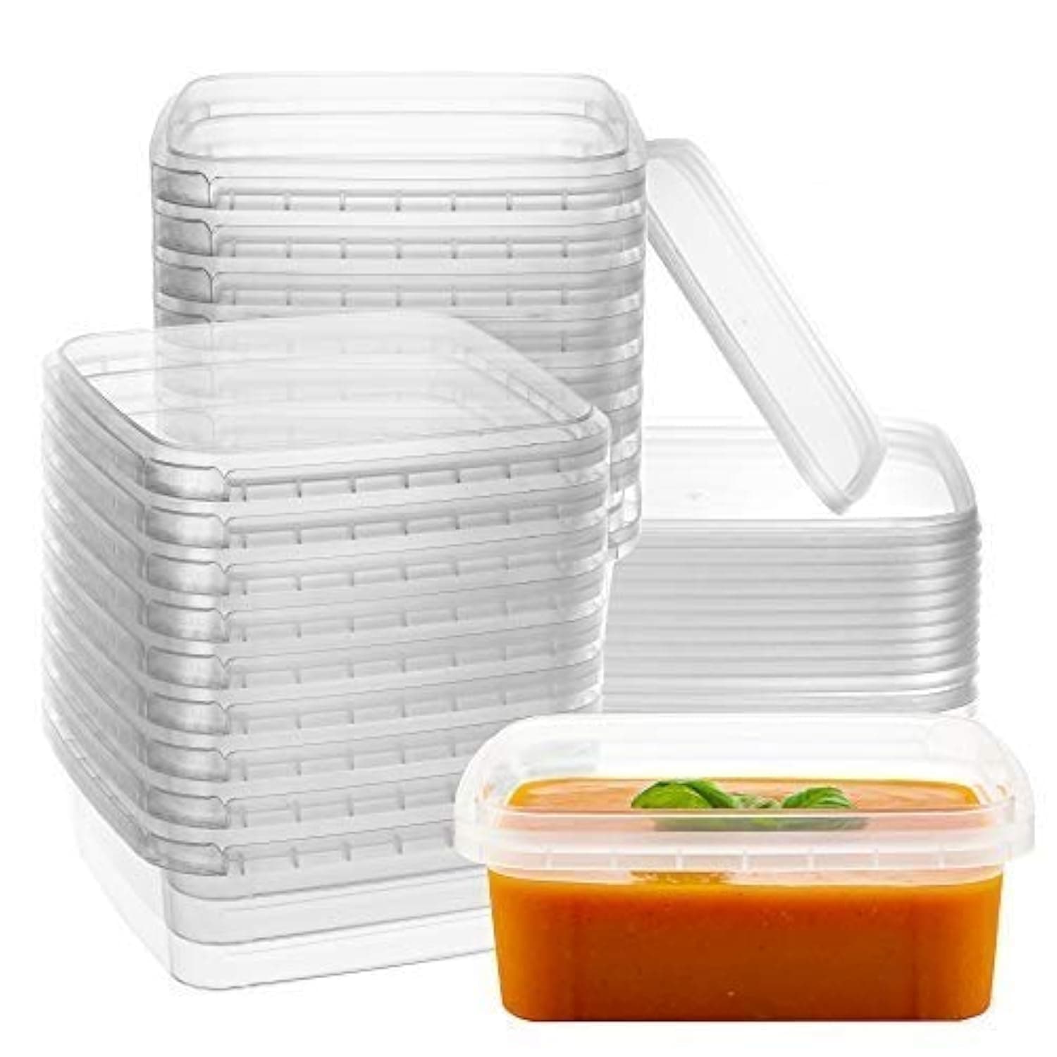 8-oz. Square Clear Deli Containers with Lids | Stackable, Tamper-Proof BPA-Free Food Storage Containers | Recyclable Space Saver Airtight Container for Kitchen Storage, Meal Prep, Take Out | 20 Pack