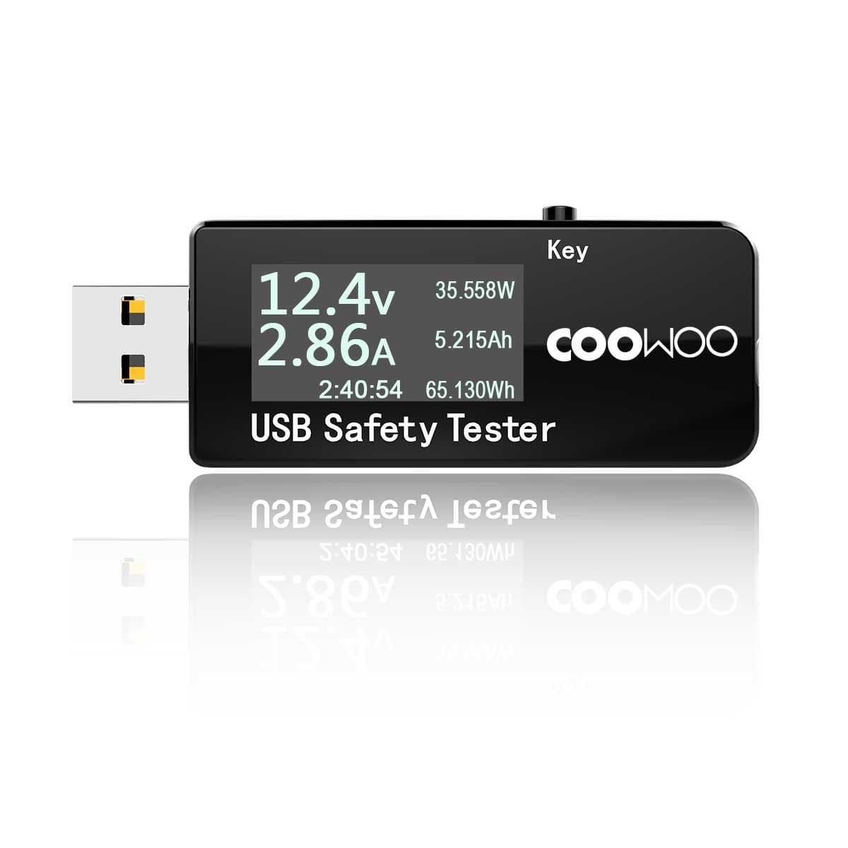 COOWOO USB Tester Digital Power Meter Tester Multimeter Current and Voltage Monitor, DC 5.1A 30V Amp Voltage Power Meter, Testing Speed of Chargers, Cables, Capacity of Power Banks