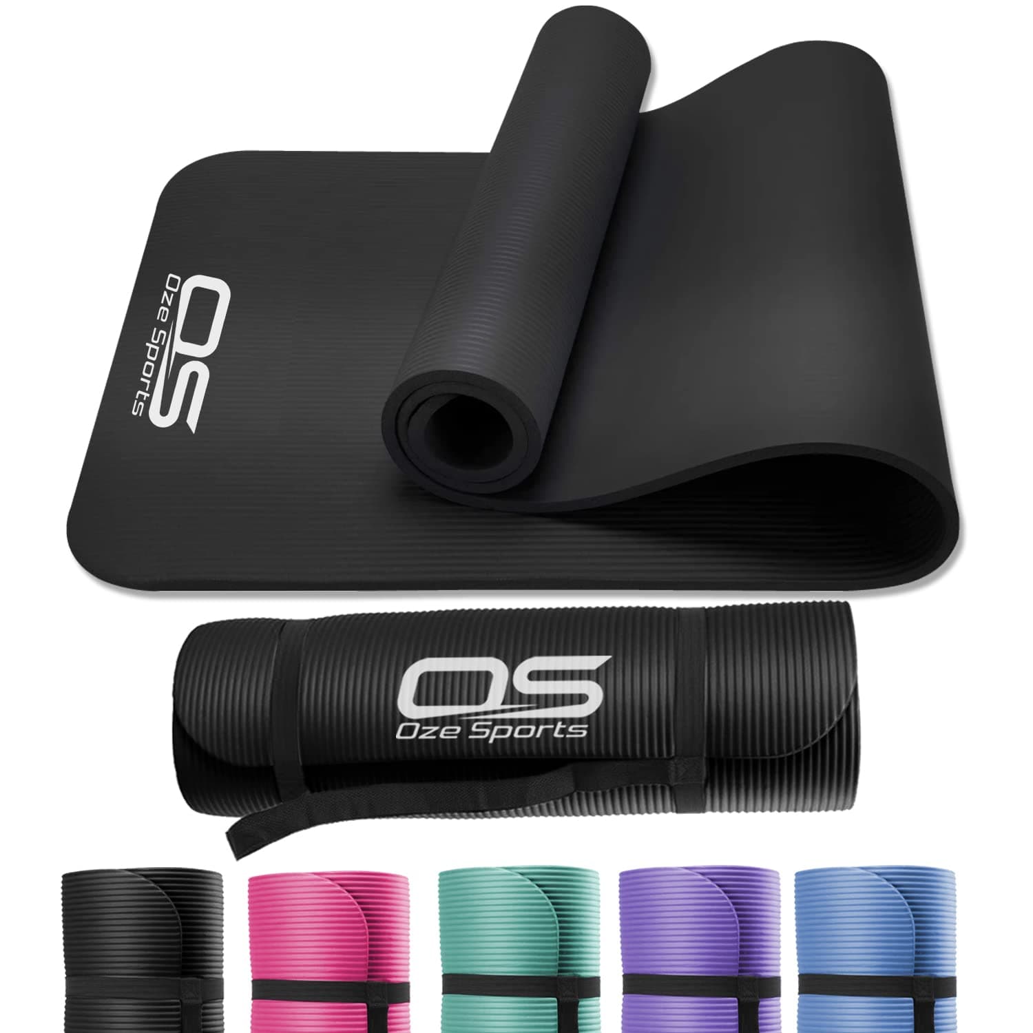 Yoga Mat, NBR Foam, Extra Thick, Non-Slip, High Density, Large, for Pilates, Gymnastics, HiiT and Fitness, with Free Carry Strap