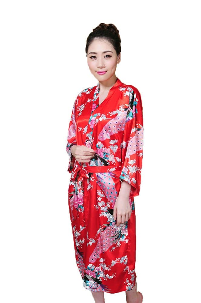 Shanghai Tone® Kimono Robe Sleepwear Night Gown Red One Size