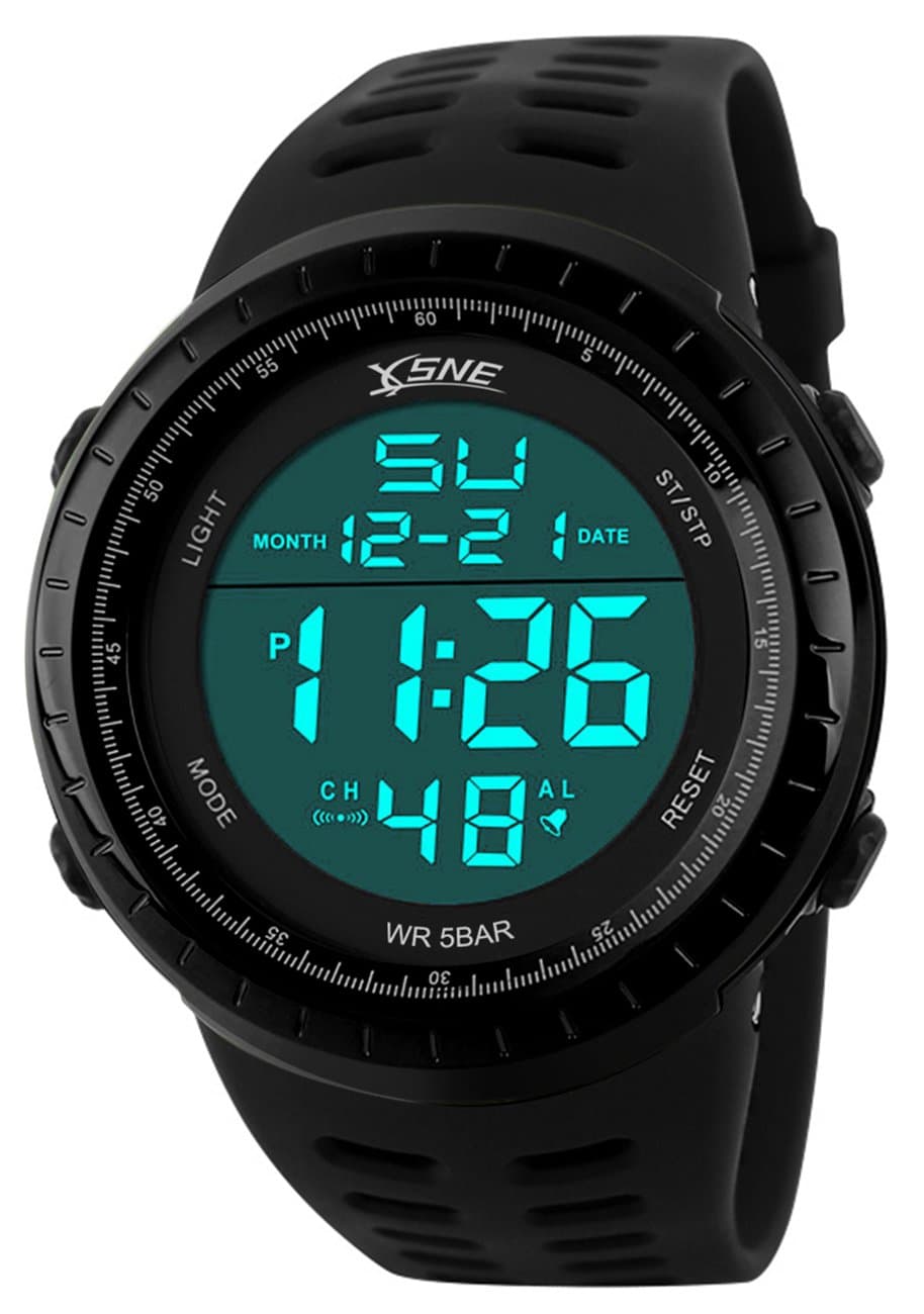 Men's Digital Big Face Waterproof Electronic LED Sport Wrist Watch Black SK1167