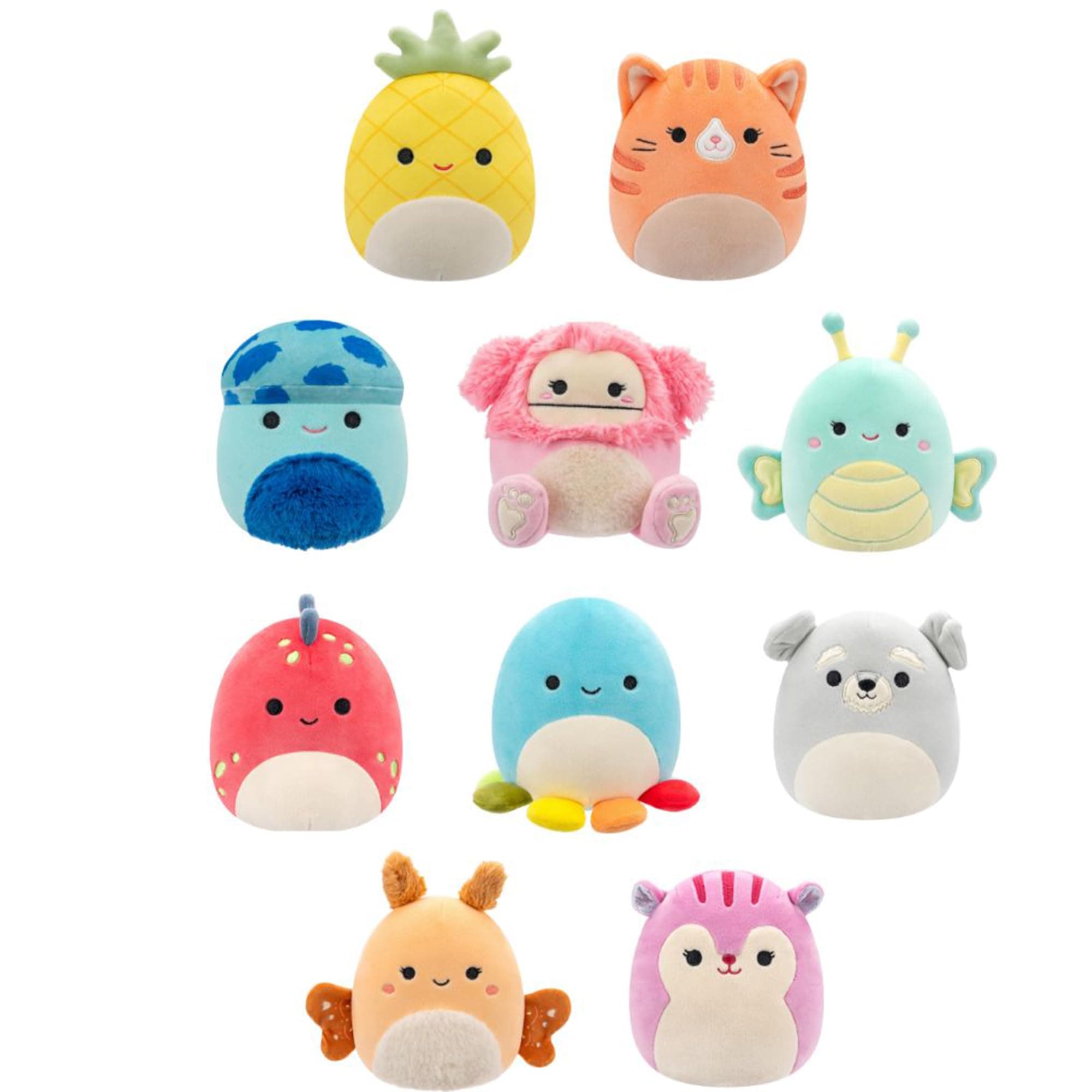 Squishmallows Original 5-Inch Plush 10-Pack - Gigi Tabby Cat, Dolan Dino, Brina Bigfoot, Maui Pineapple, Amal Moth, and More - Ultrasoft Official Jazwares Plush