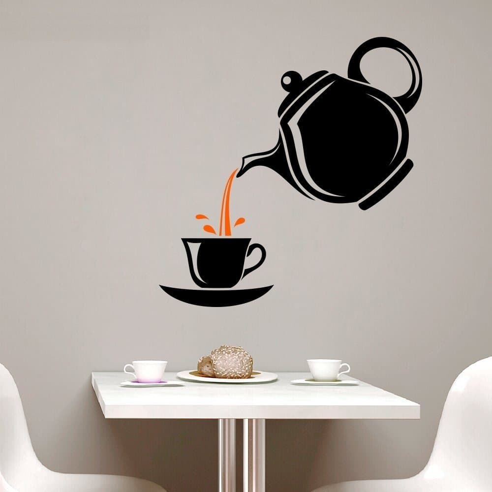 Asmi Collection S Wall Sticker for Cafe, Restaurants, Kitchen A Cup of Tea, Vinyl.., Self-Adhesive