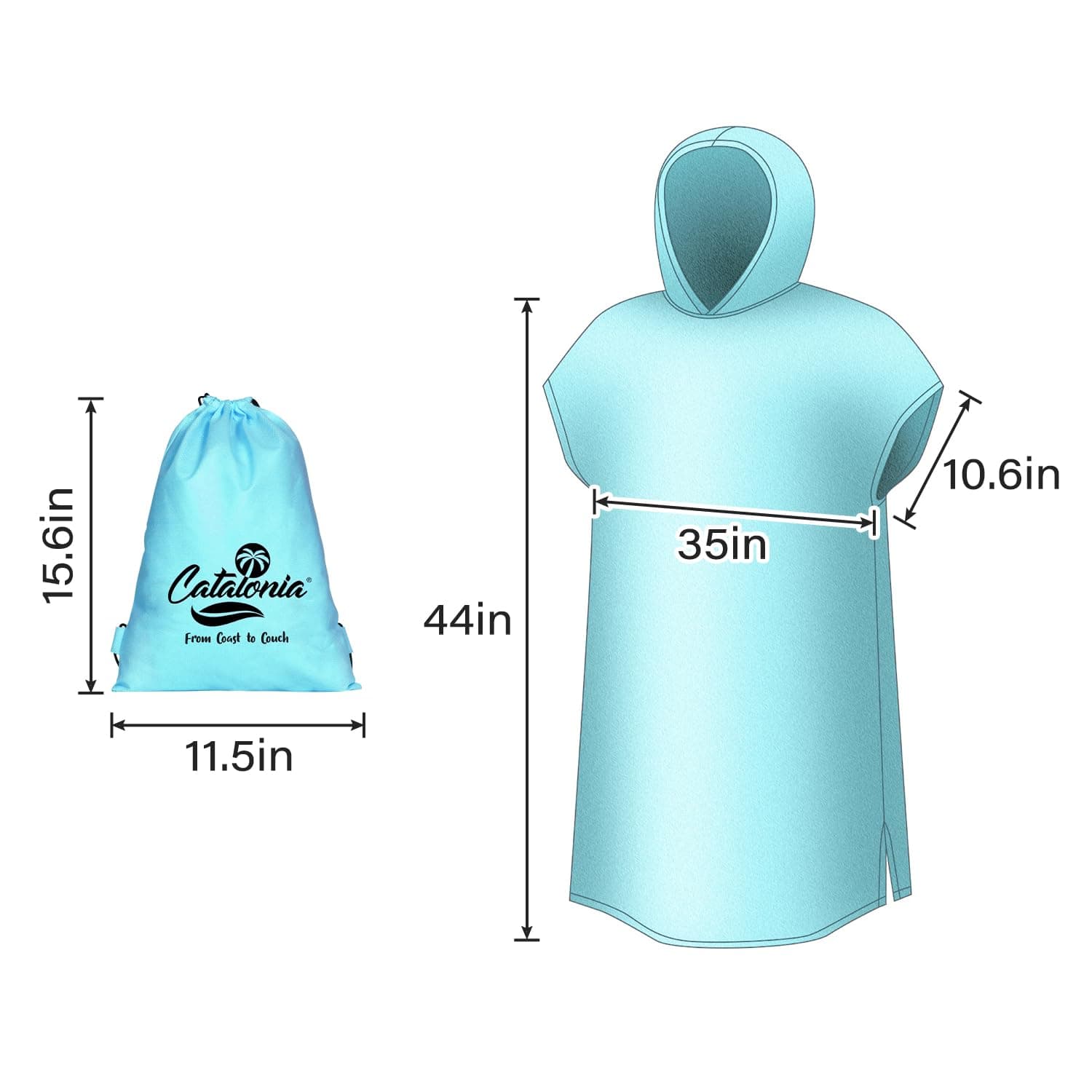 Catalonia Absorbent Surf Poncho Men Women, Quick Dry Towel Changing Poncho, Hooded Towel Robe Adult, Changing Robe for Beach Surfing Swimming