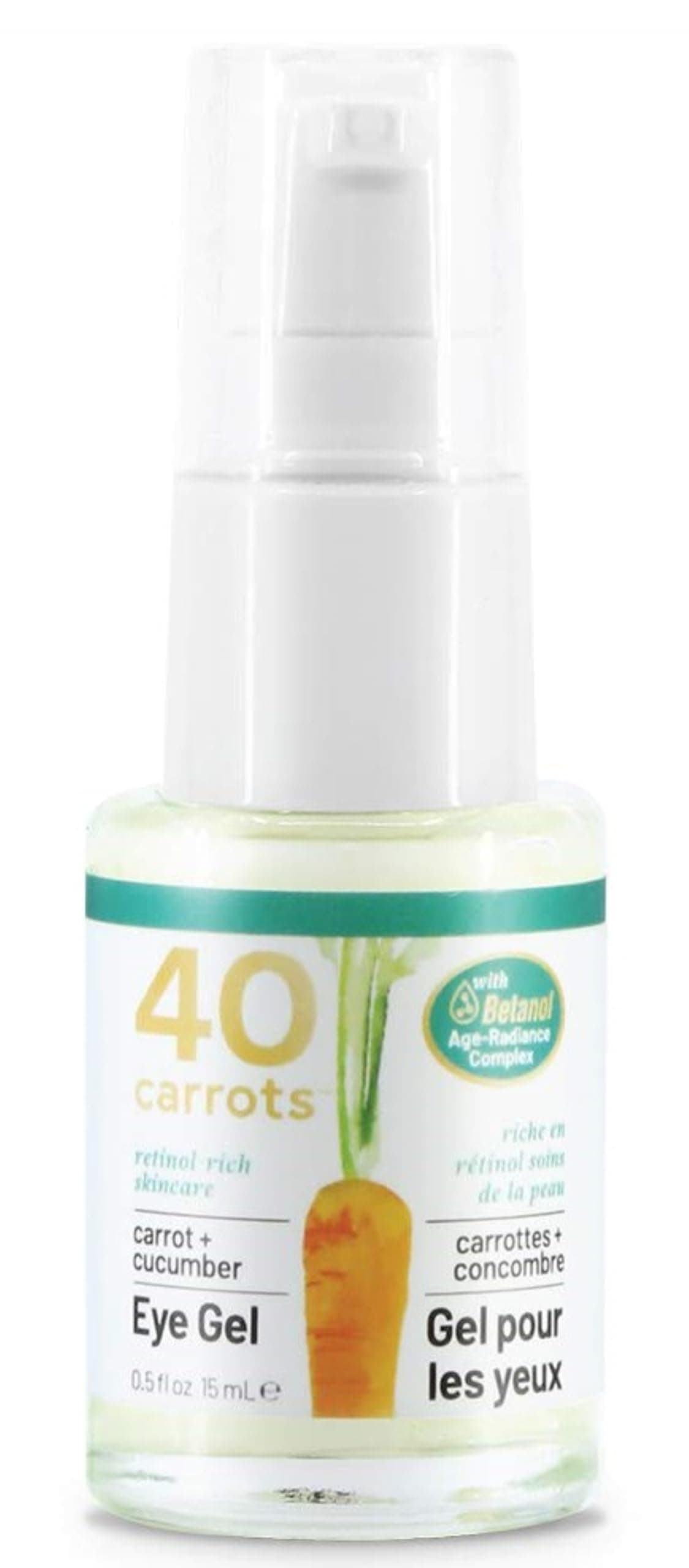 40 Carrots Carrot & Cucumber Eye Gel with Retinol for All Skin Types - Smooths Fine Lines & Reduces Wrinkles, Crow's Feet, Dark Circles, Under Eye Bags | Paraben Free (0.5 fl oz)