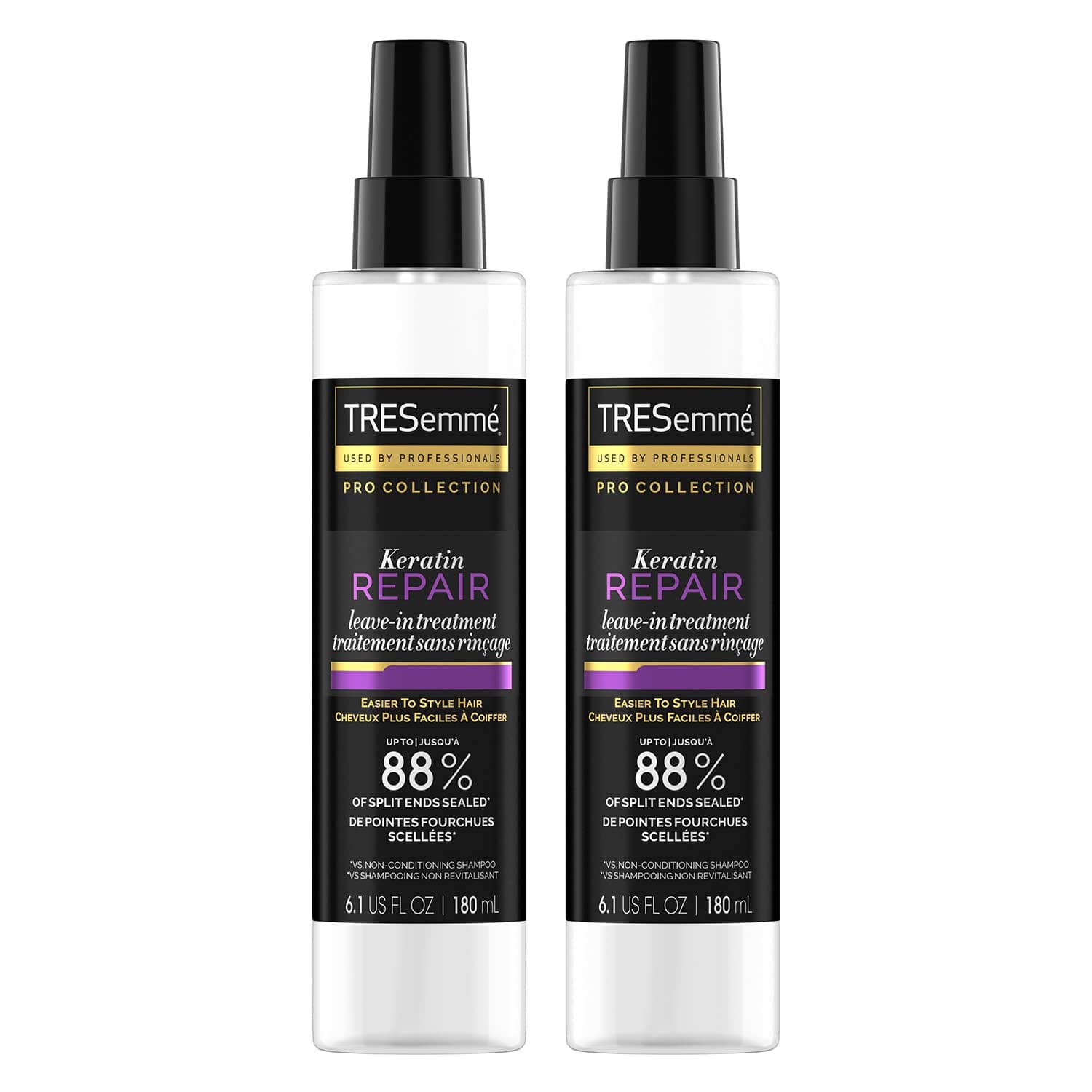 Hair Care Pro Collection Keratin Repair Leave in Conditioner Treatment, Visibly Seals Split Ends, Tames Flyaways for Healthy Looking Hair, 2 Pack - 6.1 Fl Oz Ea