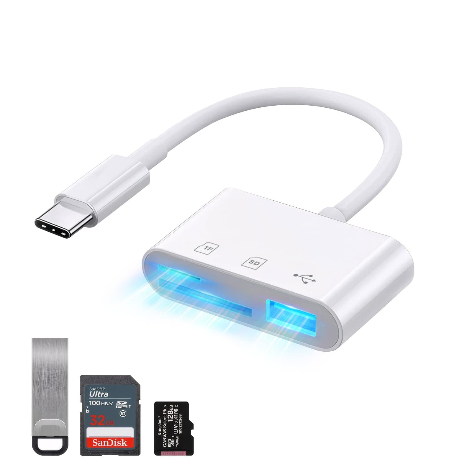 Card Reader, 3 in 1 USB Type-C Portable Card Reader, SD Card Reader, Memory Card Reader, Type C, Compatible with Smartphones, Tablets, Computers, USB SD TF Port, No Settings Required, Photo Video,
