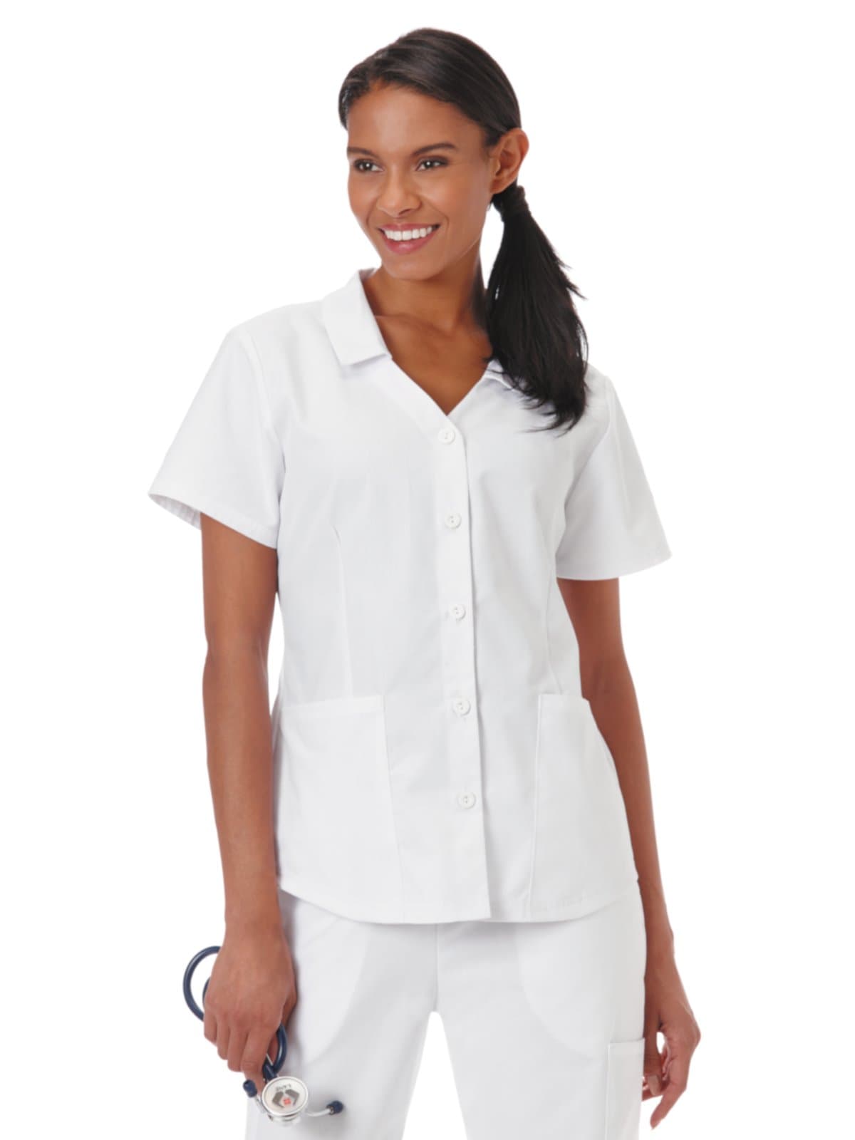 Fundamentals 14568 Women's Collared Button Front Scrub Top White 4XL