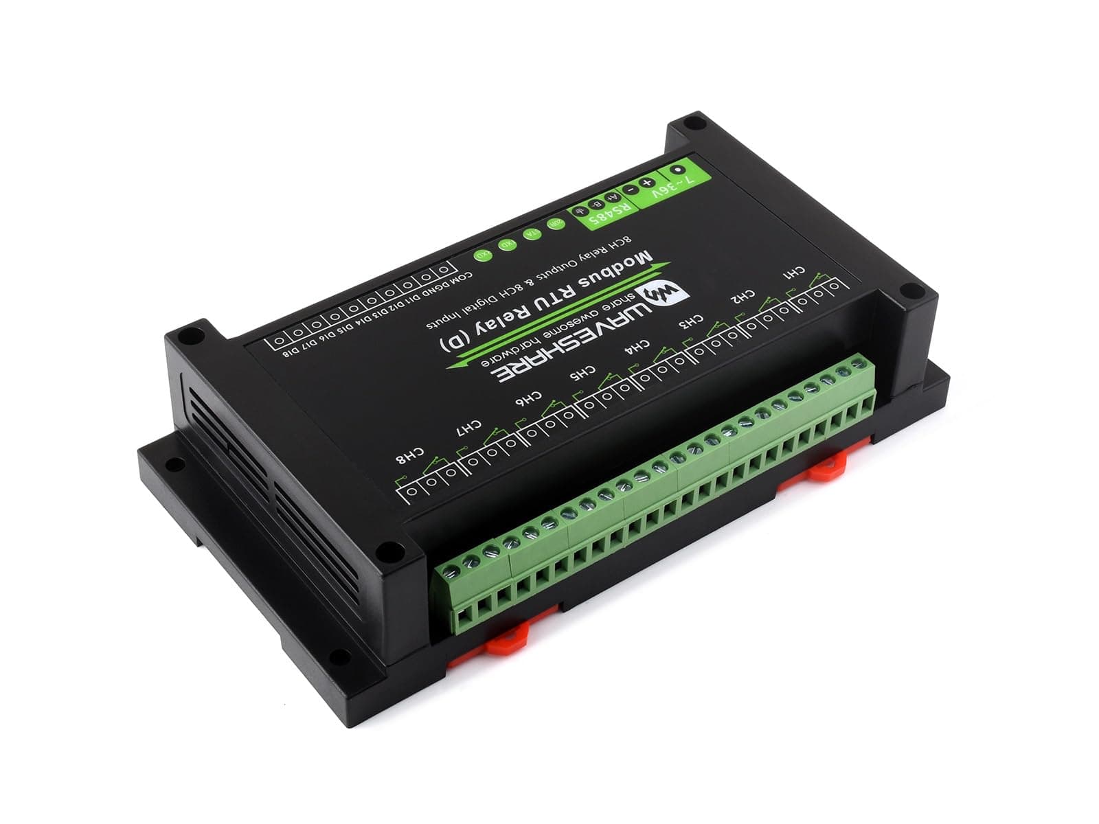 Waveshare Industrial Modbus RTU 8-Ch Relay Module (D) with Digital Input and RS485 Interface, Multi Isolation Protection Circuits, 7~36V Power Supply