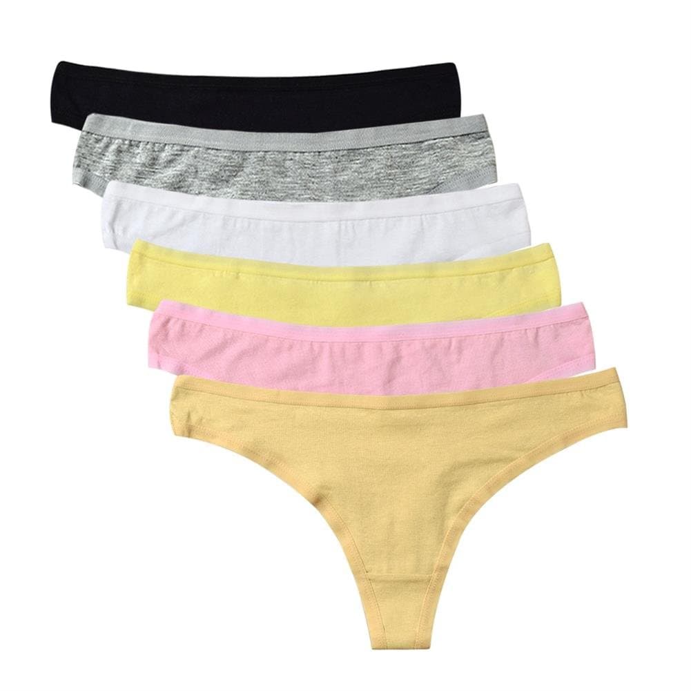 YiRing 6-Pack Women Sexy Soft Cotton Thong Panties (M)