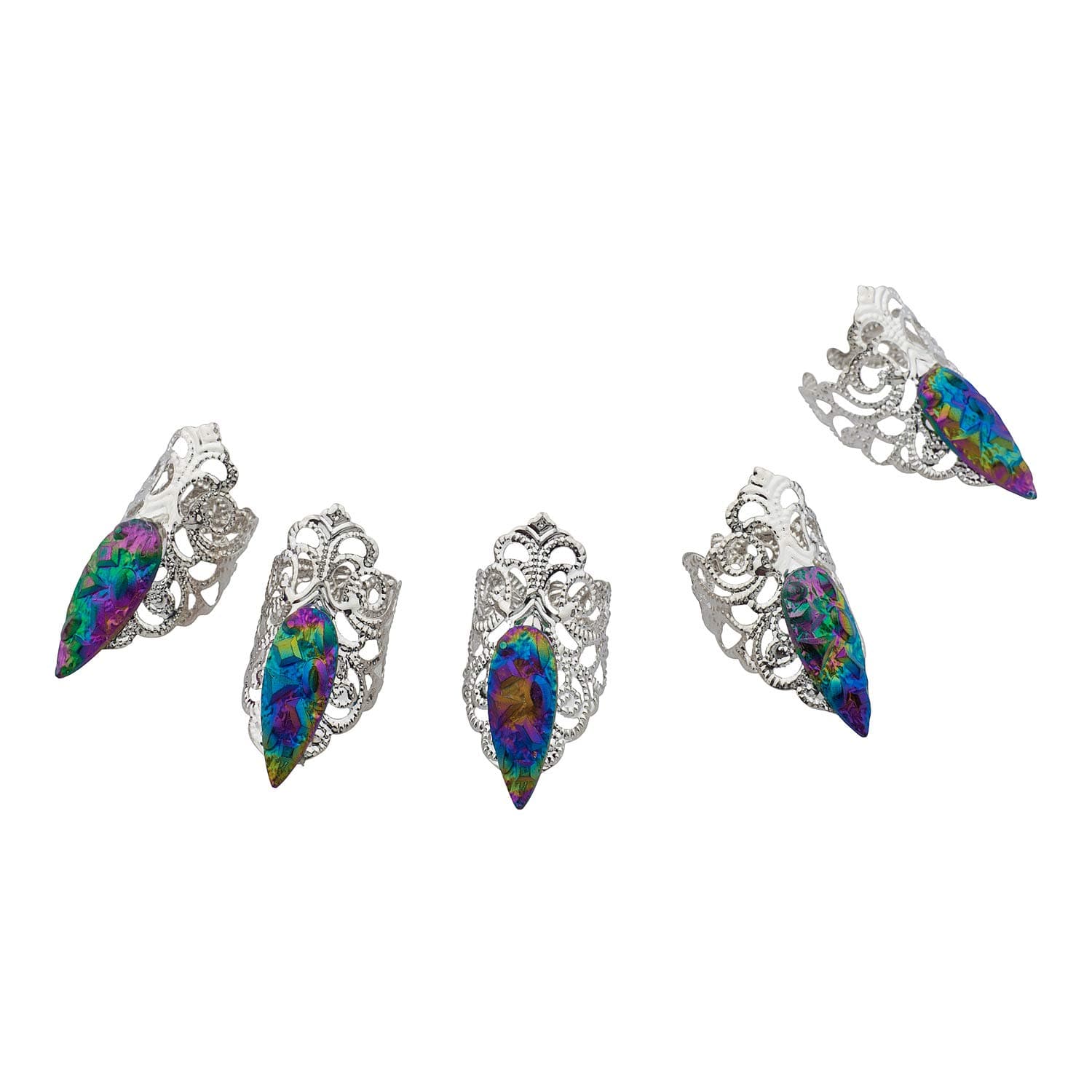 LUX ACCESSORIESSilver Tone Nail Armour Rings Metallic Pointed Sharp Nail Claws