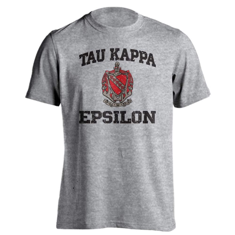 Sport Your GearTau Kappa Epsilon TKE Coat of Arms Greek Fraternity Distressed Retro Short Sleeve T-Shirt