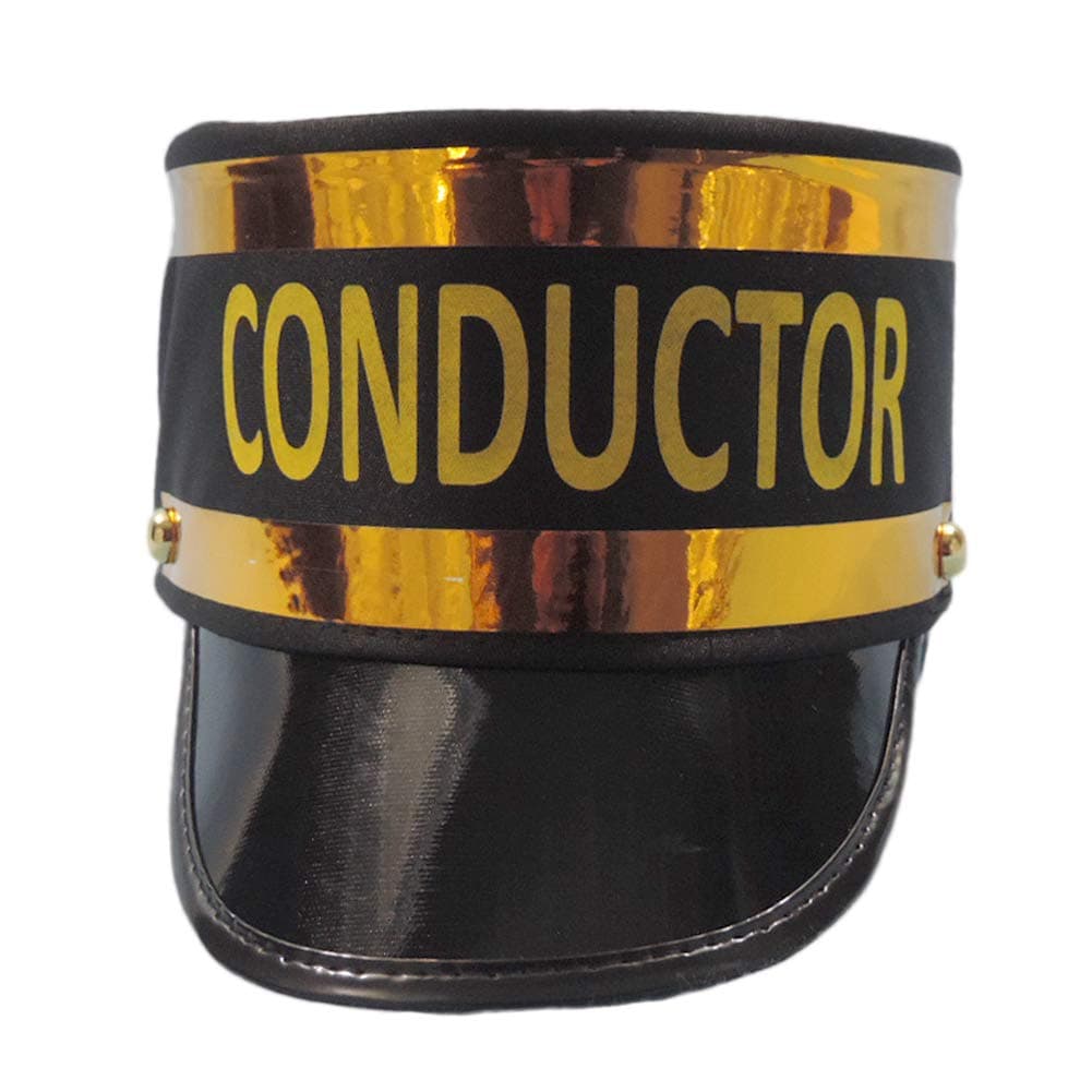 NOVELTY GIANT WWW.NOVELTYGIANT.COMBlack Engineer Train Conductor Hat Cap with Gold Lettering and Trim