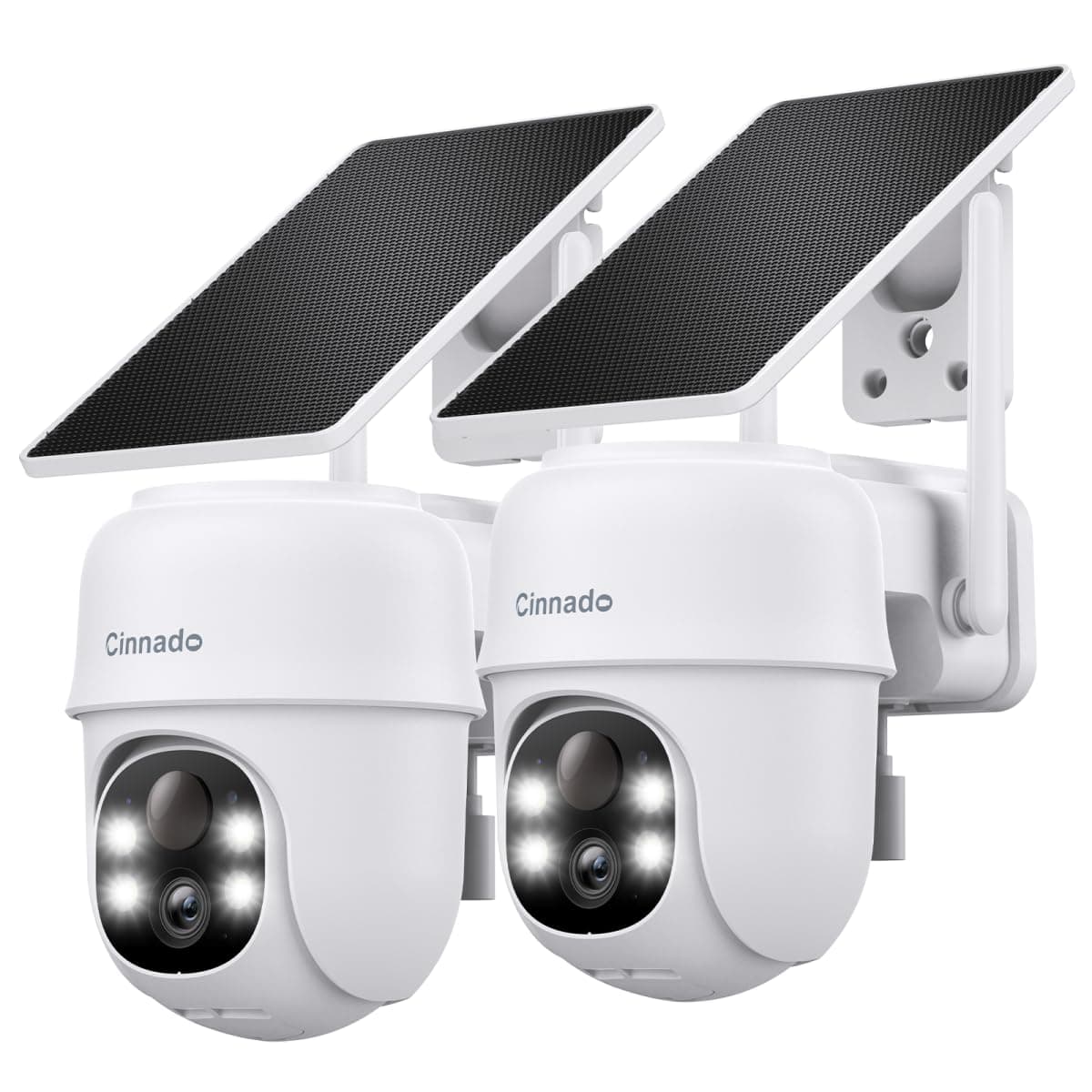 Cinnado Solar CCTV Camera Systems - 2K Security Camera Outdoor Wireless, House Security Solar Battery Powered, PIR Detection, 360° Color Night Vision, Siren, (2-Pack)