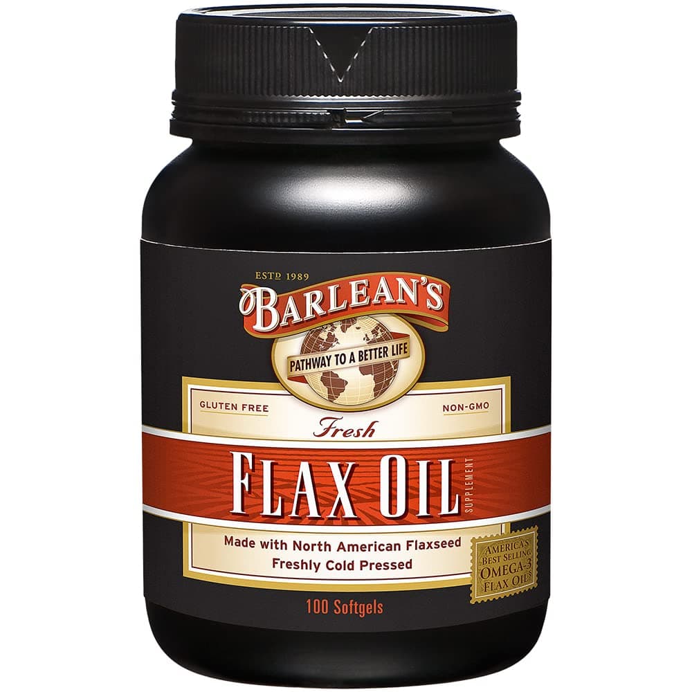 Barlean's Flaxseed Oil Softgels, Cold-Pressed Flax Seed Supplement with 1,650 mg ALA Omega-3 Fatty Acids, 1000mg, 100 ct