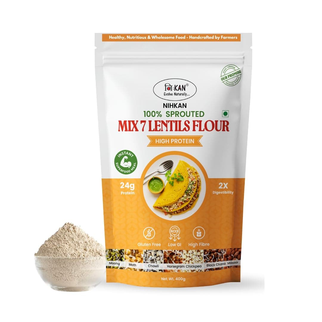 Sprouted Multi 7 Lentils High Protein Flour - 400g | Instant Chilla/Dosa Mix | Gluten Free, Low GI, Diabetes-Friendly | No Rice Added