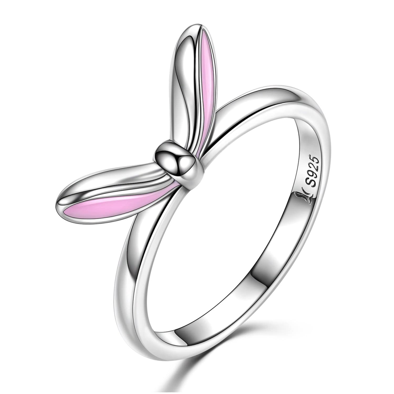 925 Sterling Silver Rings Cute Rabbit Bunny Ears Rings for Women and Girls Size 6 7 8 (6)