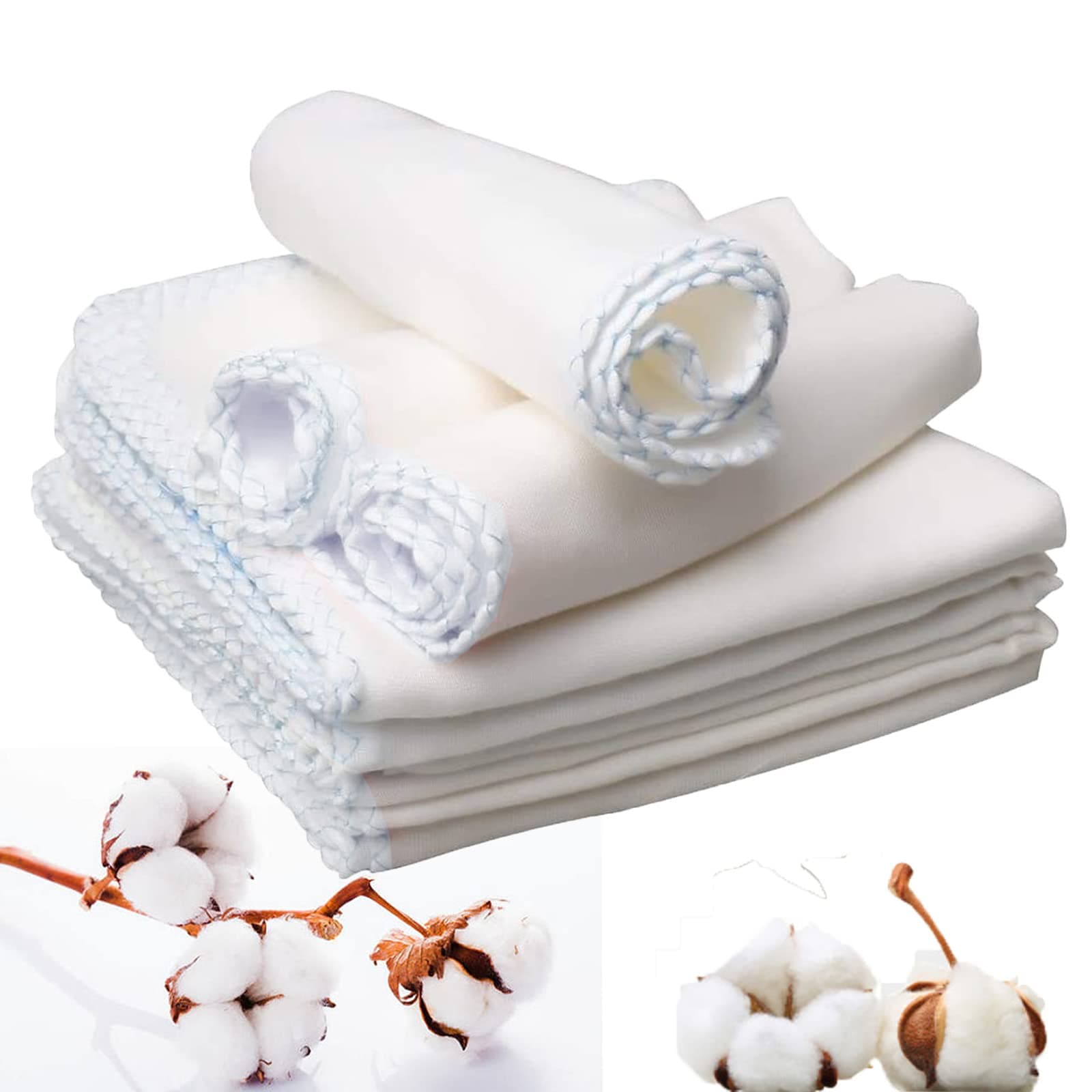 10 PCS Muslin Face Cloths, 12 x 12 Inch 100% Cotton Soft Skin-Friendly Muslin Squares Reusable White Muslin Cloth Machine Washable for Makeup Removal, Baby Bibs, Mouth Wipes, Face Wash Cloths