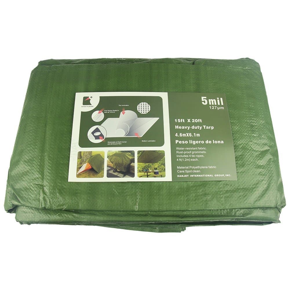 Heavy Duty Poly Tarps 15X20 Feet Army Green Waterproof Durable PE Tarps Roof Boat Tent Outdoor Cover