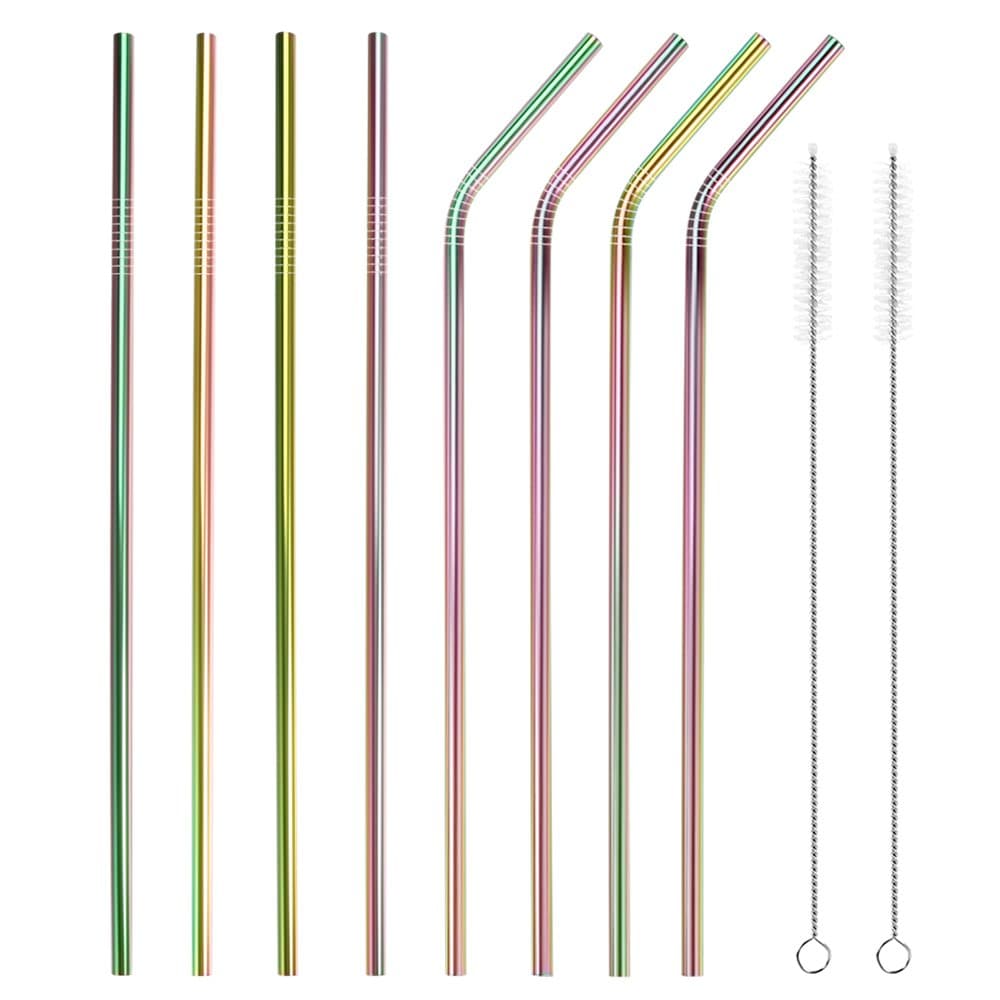 Stainless Steel Straws, Blingco Reusable Straws Metal Drinking Straws Ultra Long 10.5 inch Rainbow Straws Fits all 20oz 30oz Tumblers Yeti Ozark Trail Rtic Tumblers