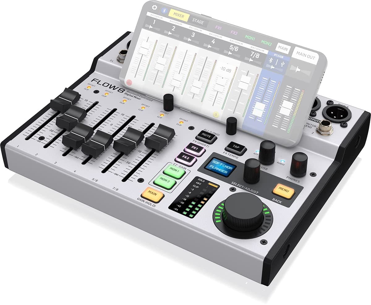 FLOW 8 8-Input Digital Mixer with Bluetooth Audio and App Control, 60 mm Channel Faders, 2 FX Processors and USB/Audio Interface