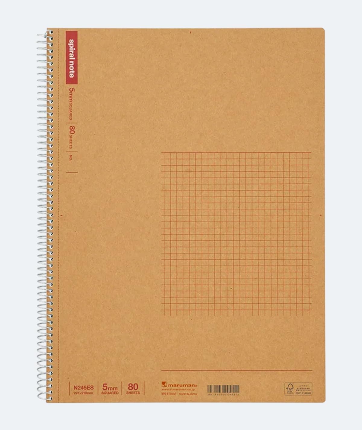 SPIRAL NOTE BASIC 8.98 x 11.69 inches (A4), 5mm-squared, 80 Sheets (N245ES)