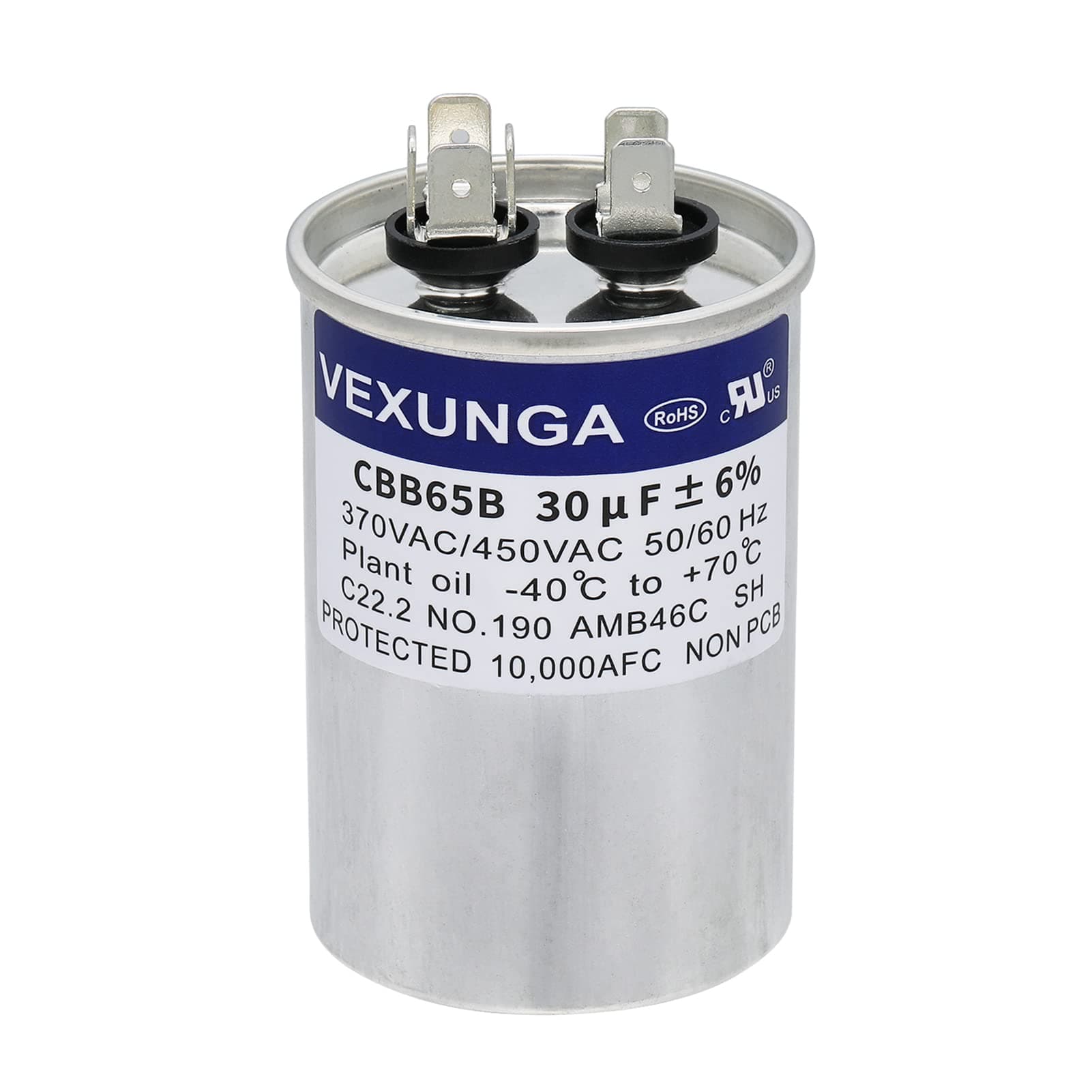 30uF 30 MFD 370VAC 440VAC 450VAC 50/60Hz CBB65 CBB65B C65R Run Start Capacitor for AC Unit Fan Motor Start or Pool Pump or Air Condenser Straight Cool